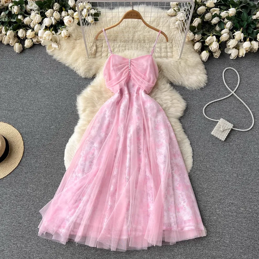 French Pink Dress Summer Sweet Fairy Dress 1164