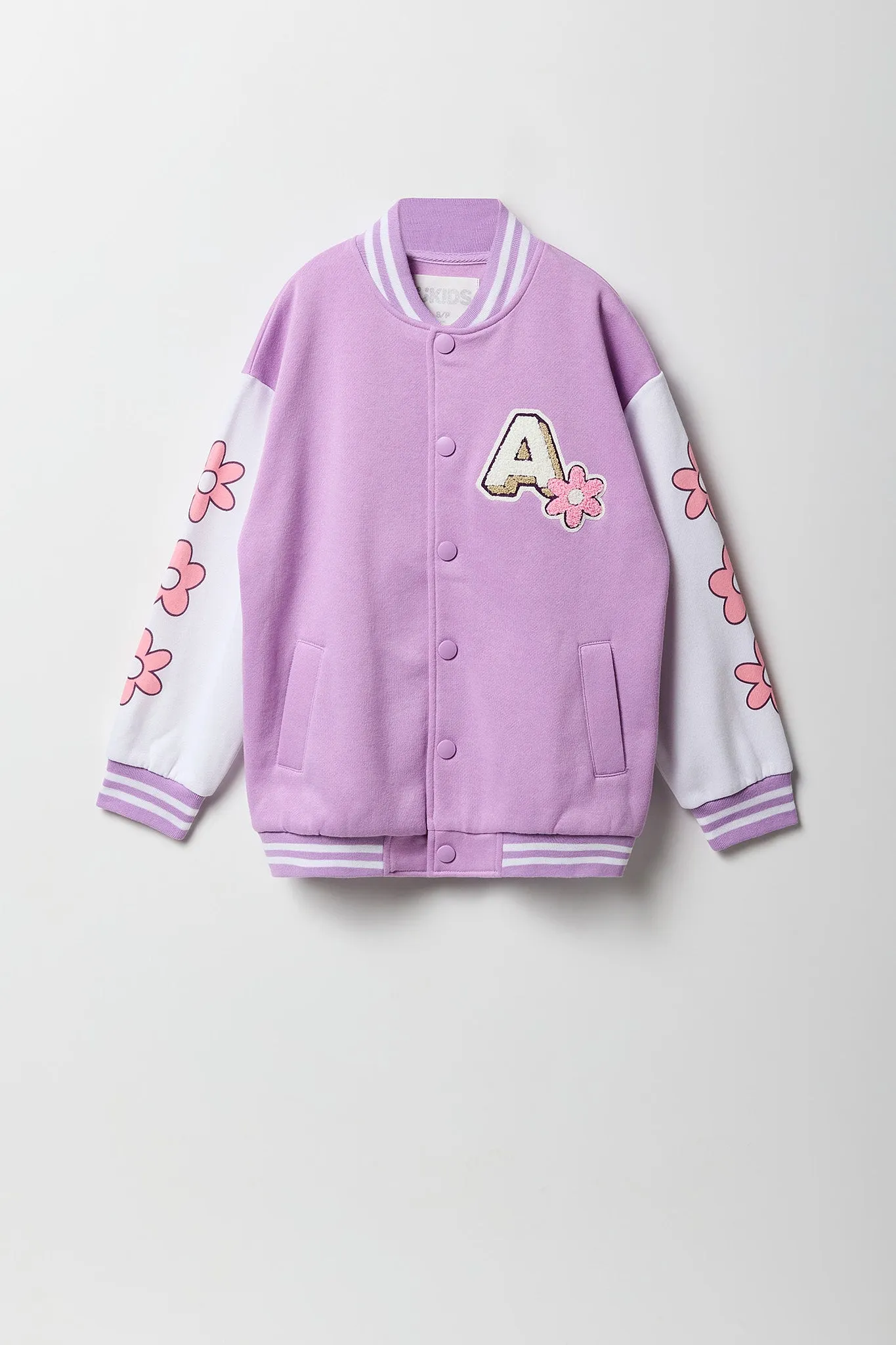 Girls Chenille Embroidered Fleece Varsity Jacket