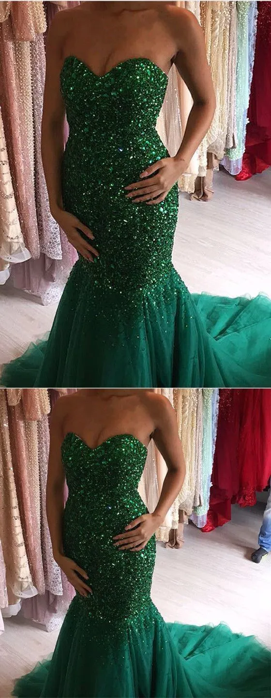 Green Mermaid Prom Dress, Prom Dresses, Evening Dress, Dance Dress, Graduation School Party Gown, PC0384