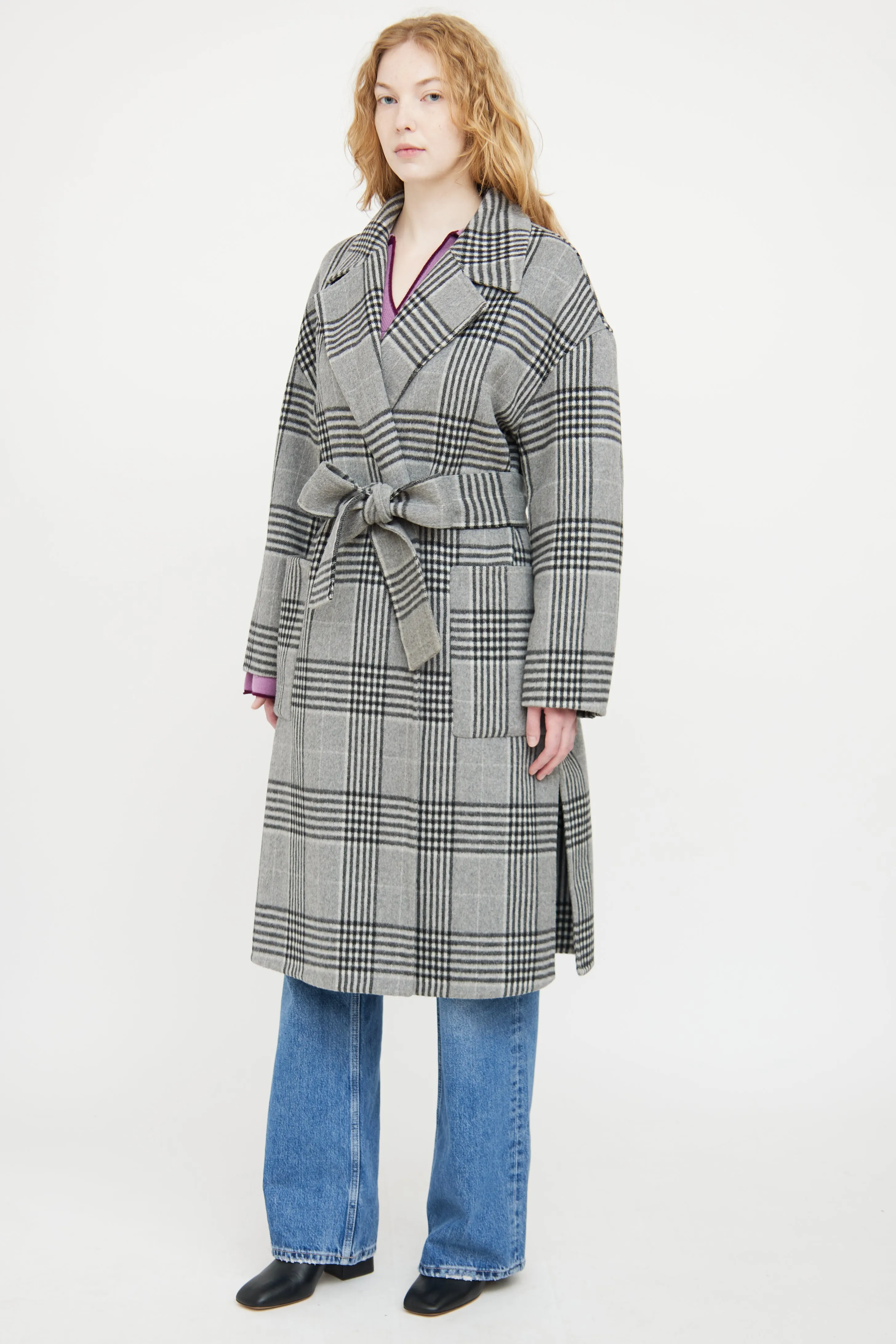 Grey & Black Plaid Coat