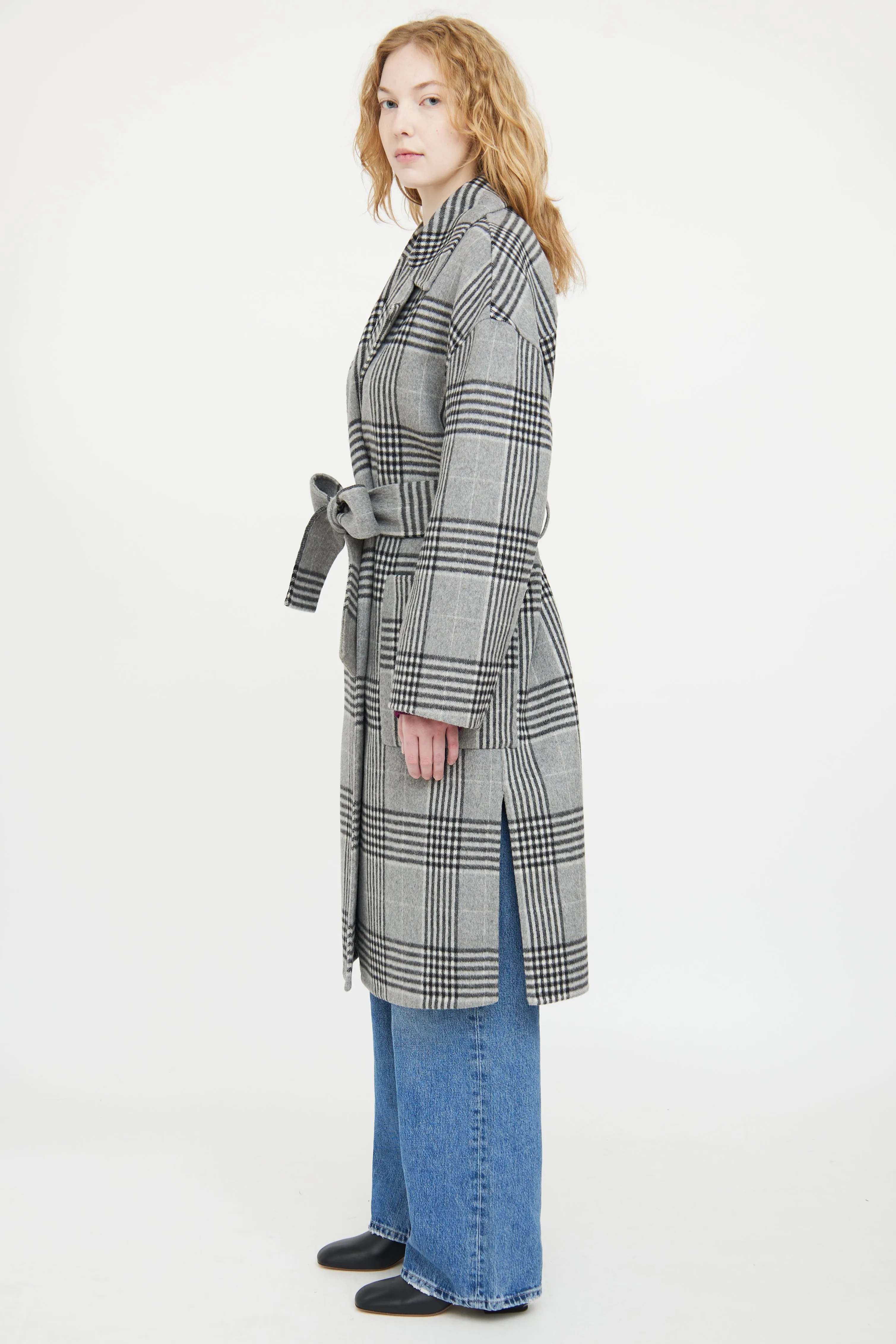 Grey & Black Plaid Coat