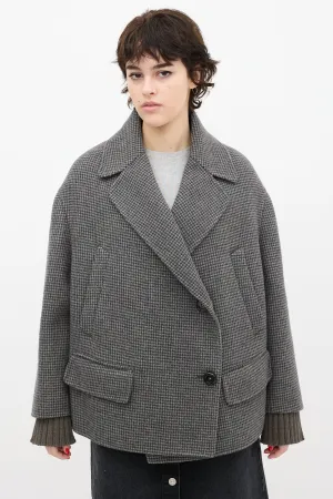 Grey & Black Wool Houndstooth Coat