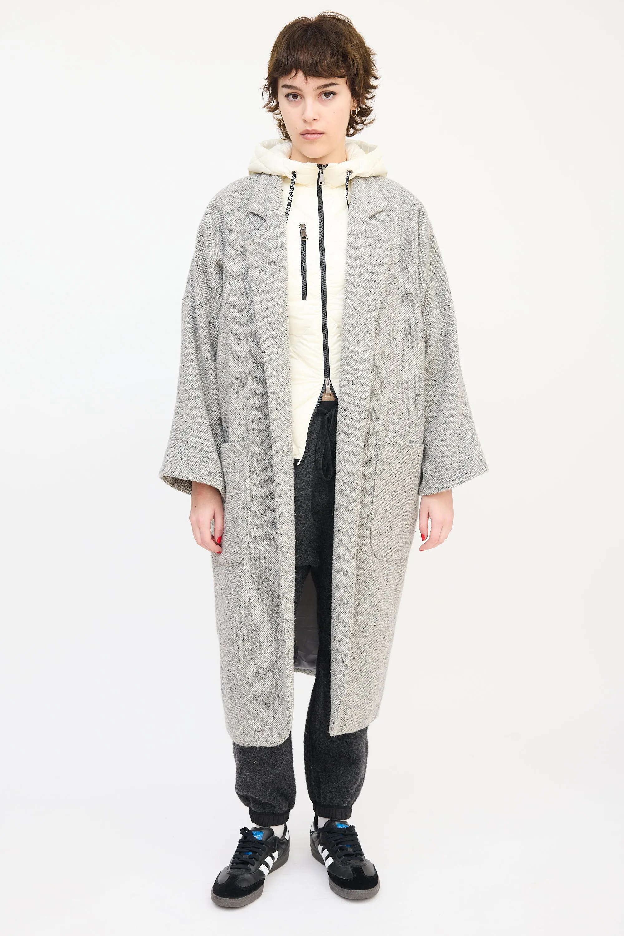 Grey Wool Tweed Two Pocket Coat