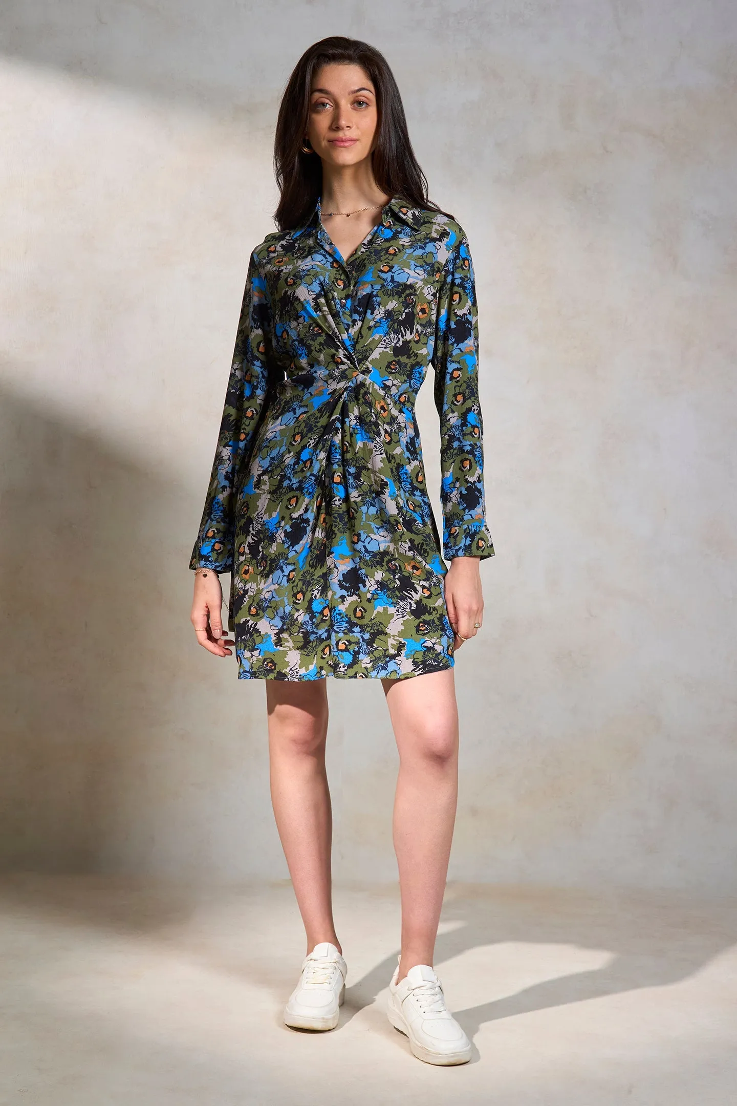 Hana|Draped Shirt Dress