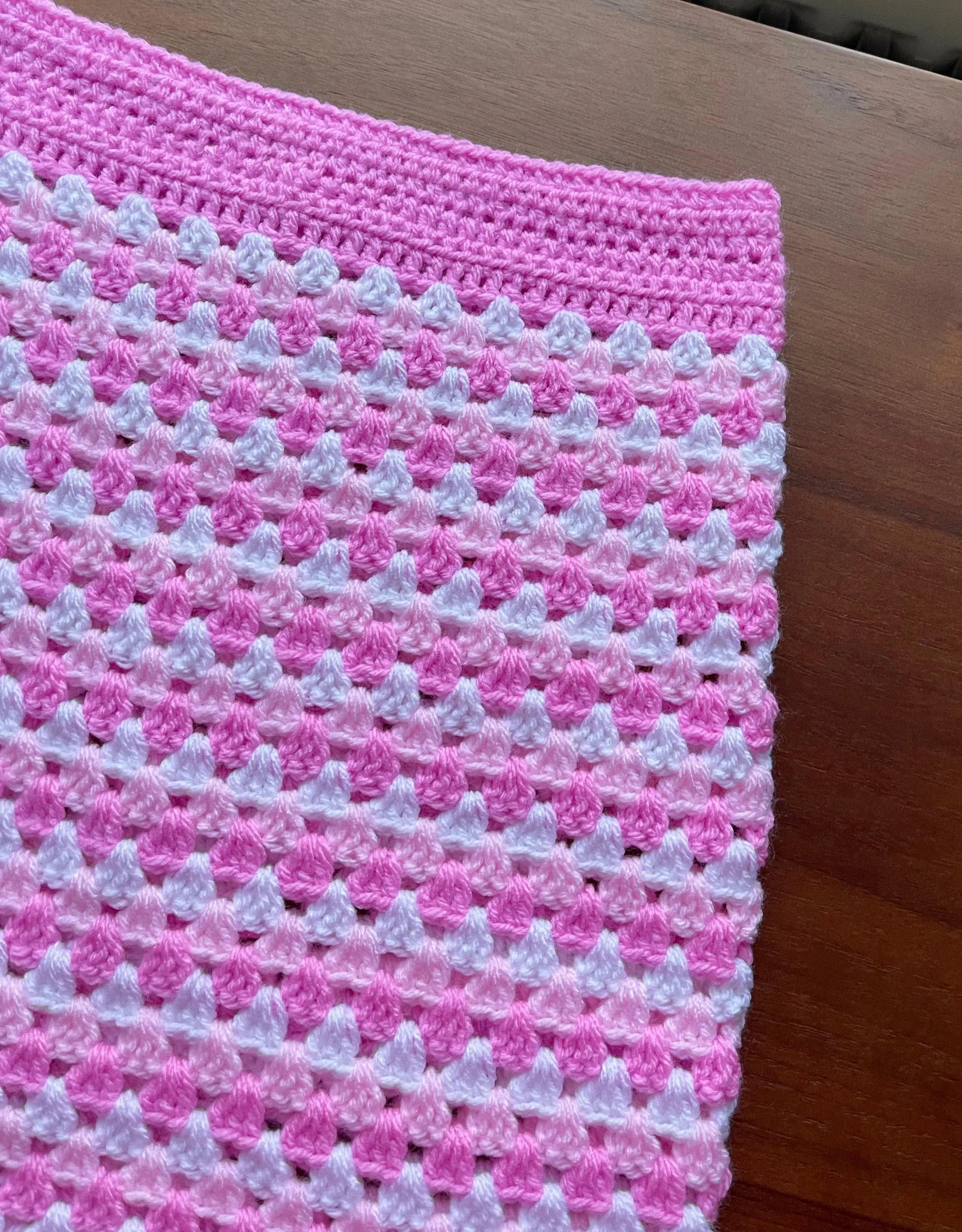 Handmade retro crochet mini skirt in pink and white