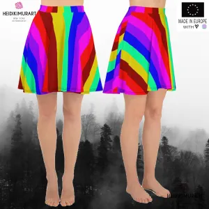 Hippie Rainbow Skater Skirt, Gay Pride Print High-Waisted Women's Skater Skirt-Made in USA/EU