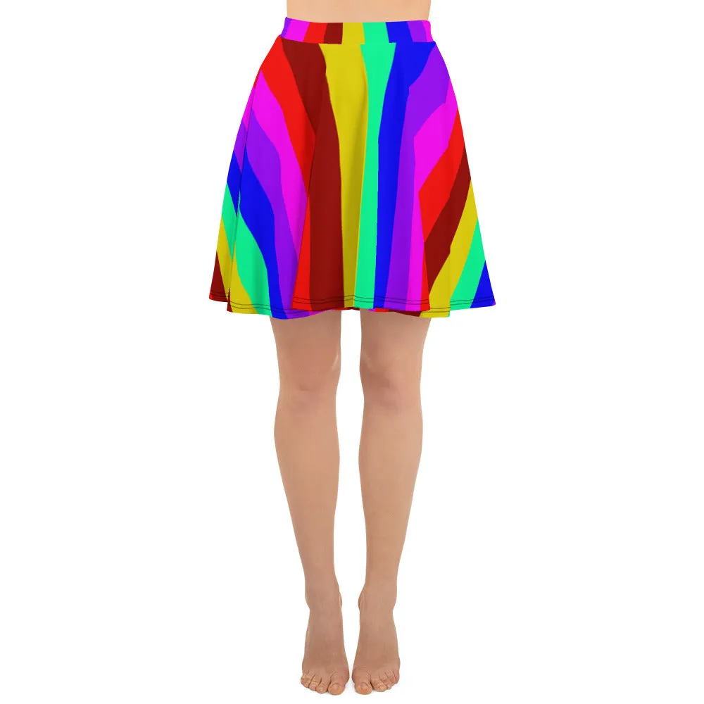 Hippie Rainbow Skater Skirt, Gay Pride Print High-Waisted Women's Skater Skirt-Made in USA/EU