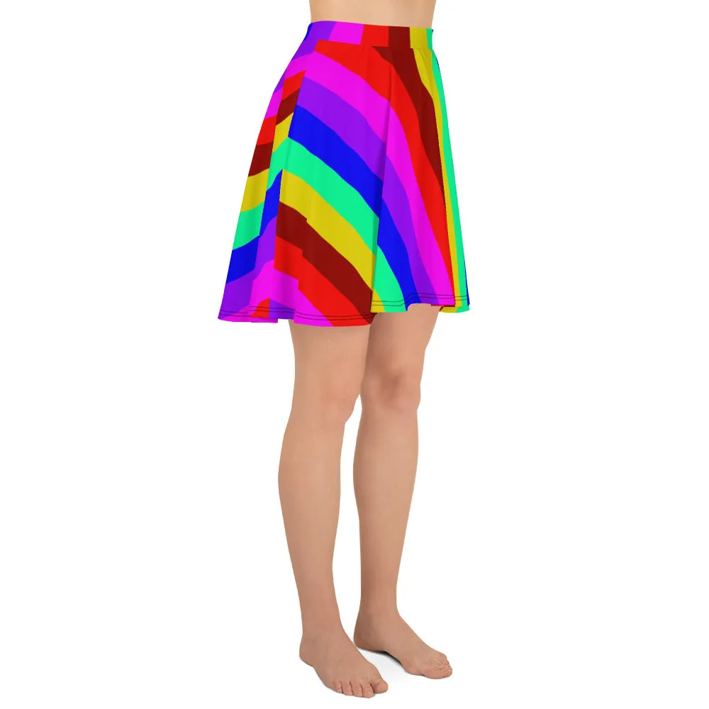 Hippie Rainbow Skater Skirt, Gay Pride Print High-Waisted Women's Skater Skirt-Made in USA/EU