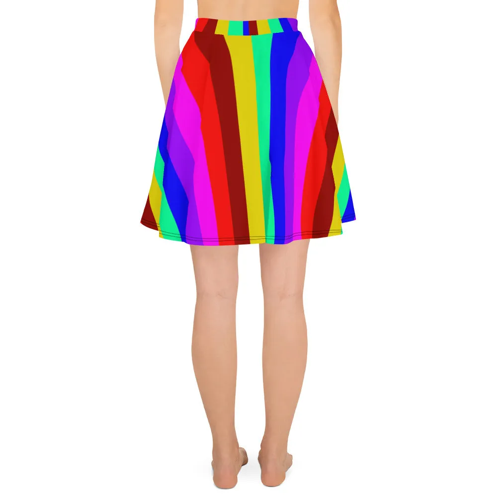 Hippie Rainbow Skater Skirt, Gay Pride Print High-Waisted Women's Skater Skirt-Made in USA/EU