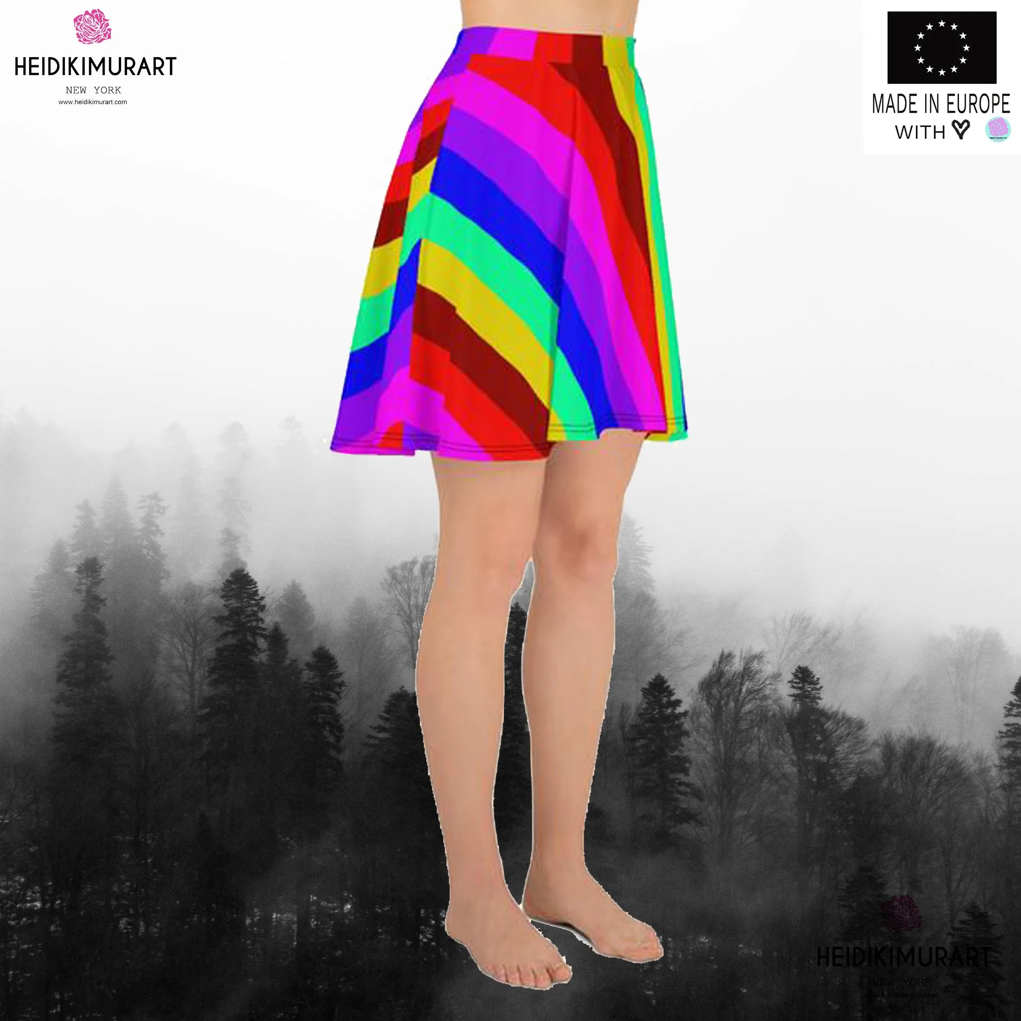 Hippie Rainbow Skater Skirt, Gay Pride Print High-Waisted Women's Skater Skirt-Made in USA/EU