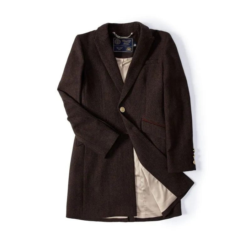 Holland Cooper Highgrove Ladies Tweed Coat - Chocolate Herringbone