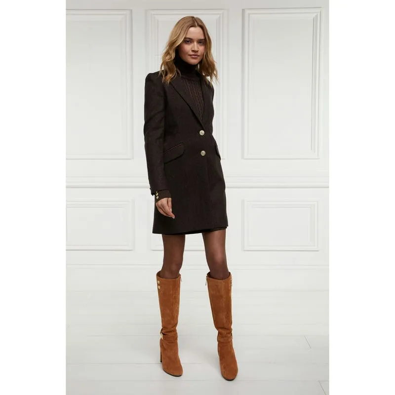 Holland Cooper Highgrove Ladies Tweed Coat - Chocolate Herringbone