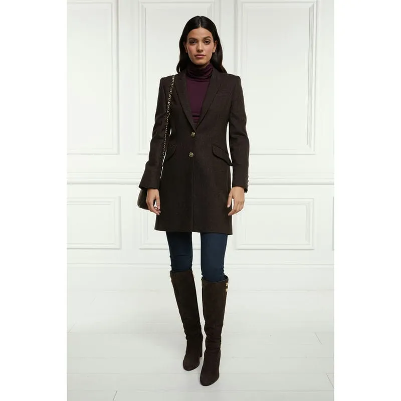 Holland Cooper Highgrove Ladies Tweed Coat - Chocolate Herringbone