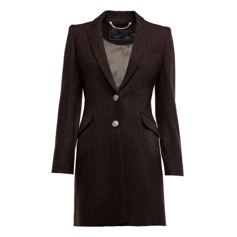 Holland Cooper Highgrove Ladies Tweed Coat - Chocolate Herringbone