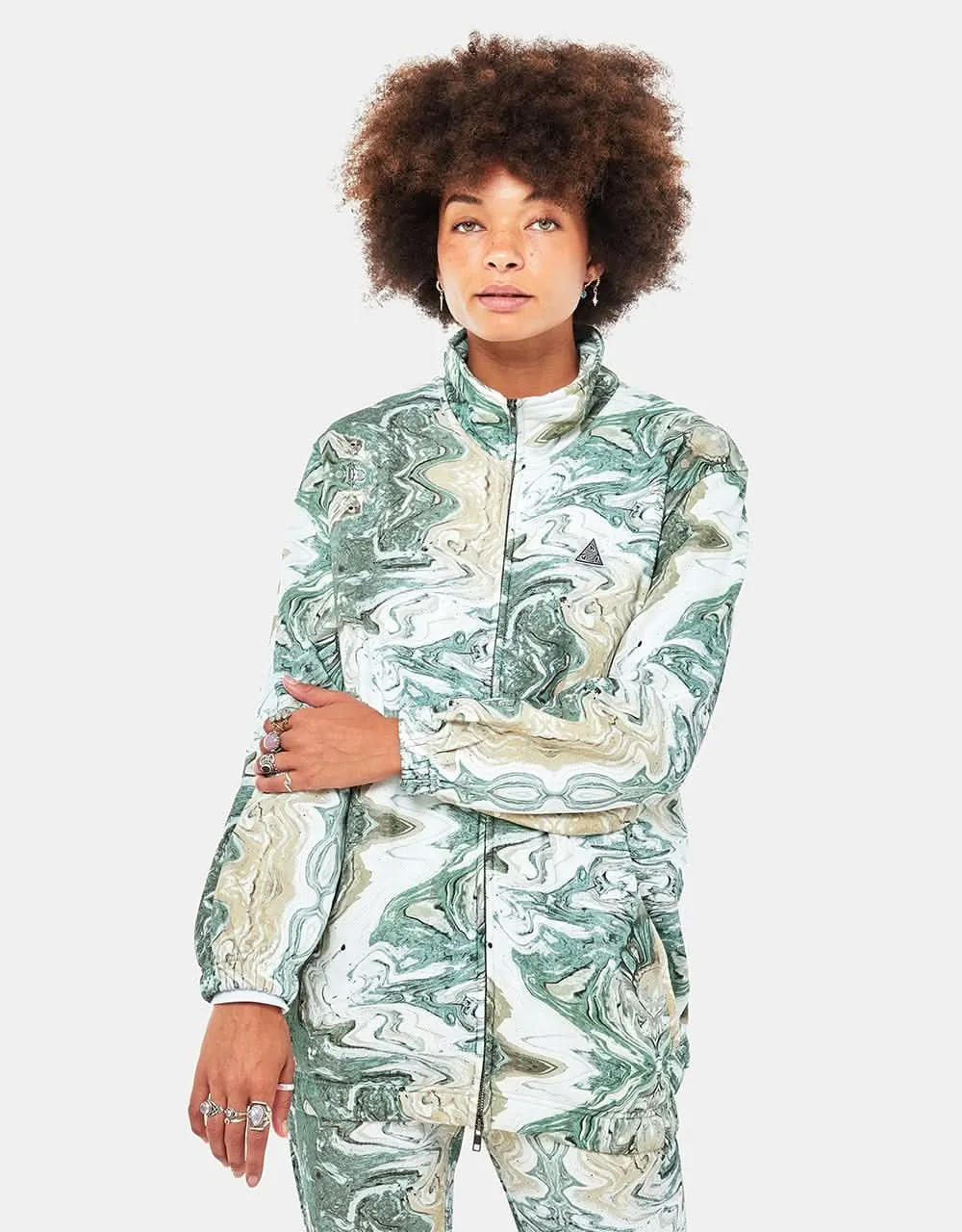 HUF Womens Swirl Oversized Full Zip Fleece - Olive