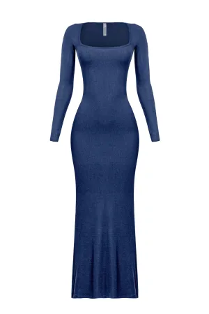 Kourtney L/S Ribbed Maxi Dress (Navy Blue)