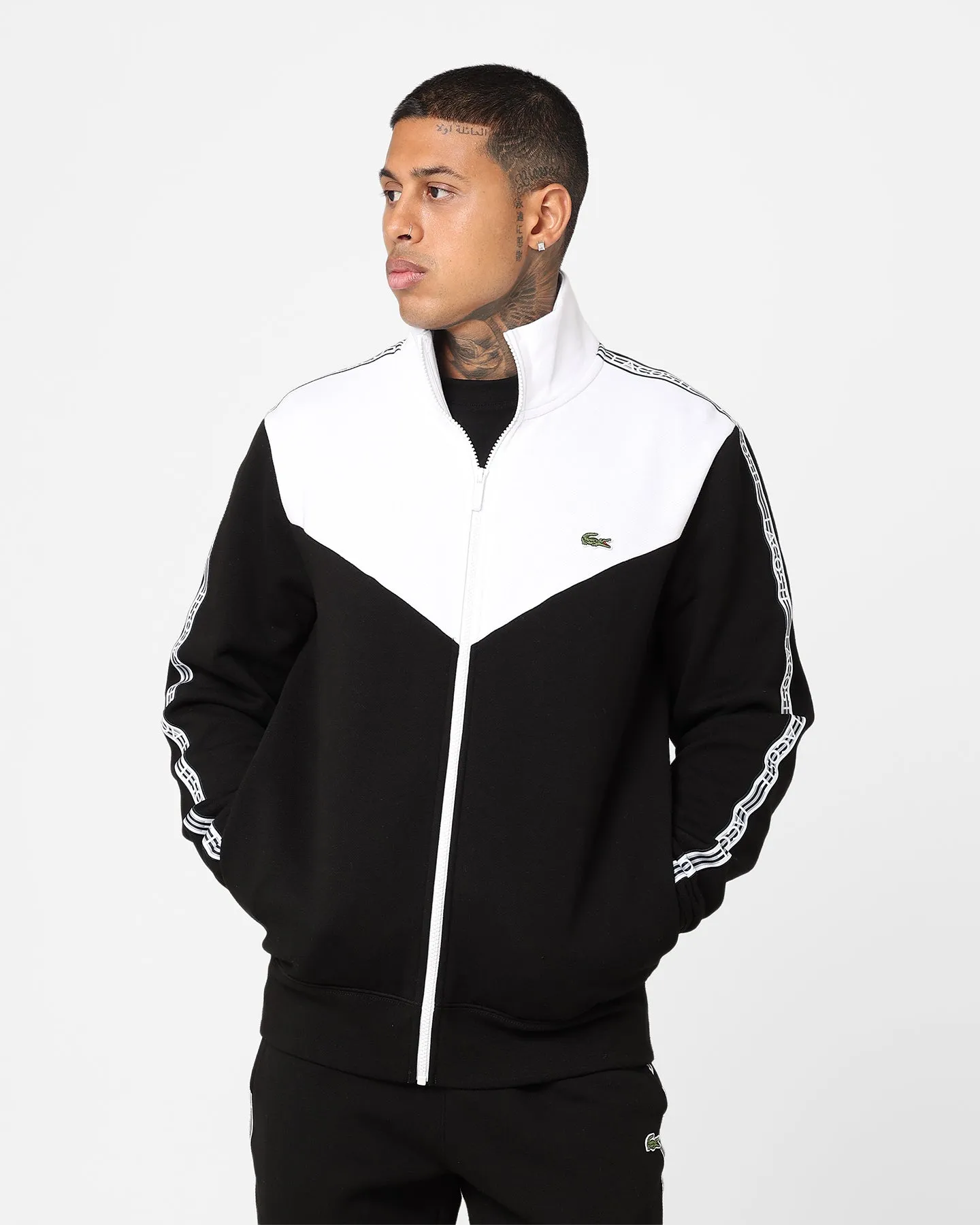 Lacoste Logo Tape Fleece Track Jacket Black/White