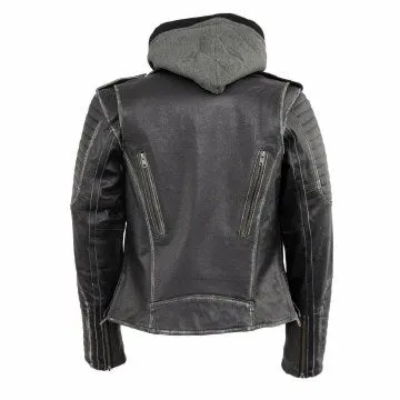 Ladies Rustic Hooded Leather Jacket