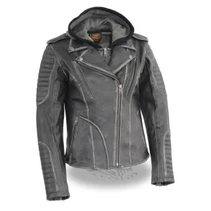 Ladies Rustic Hooded Leather Jacket