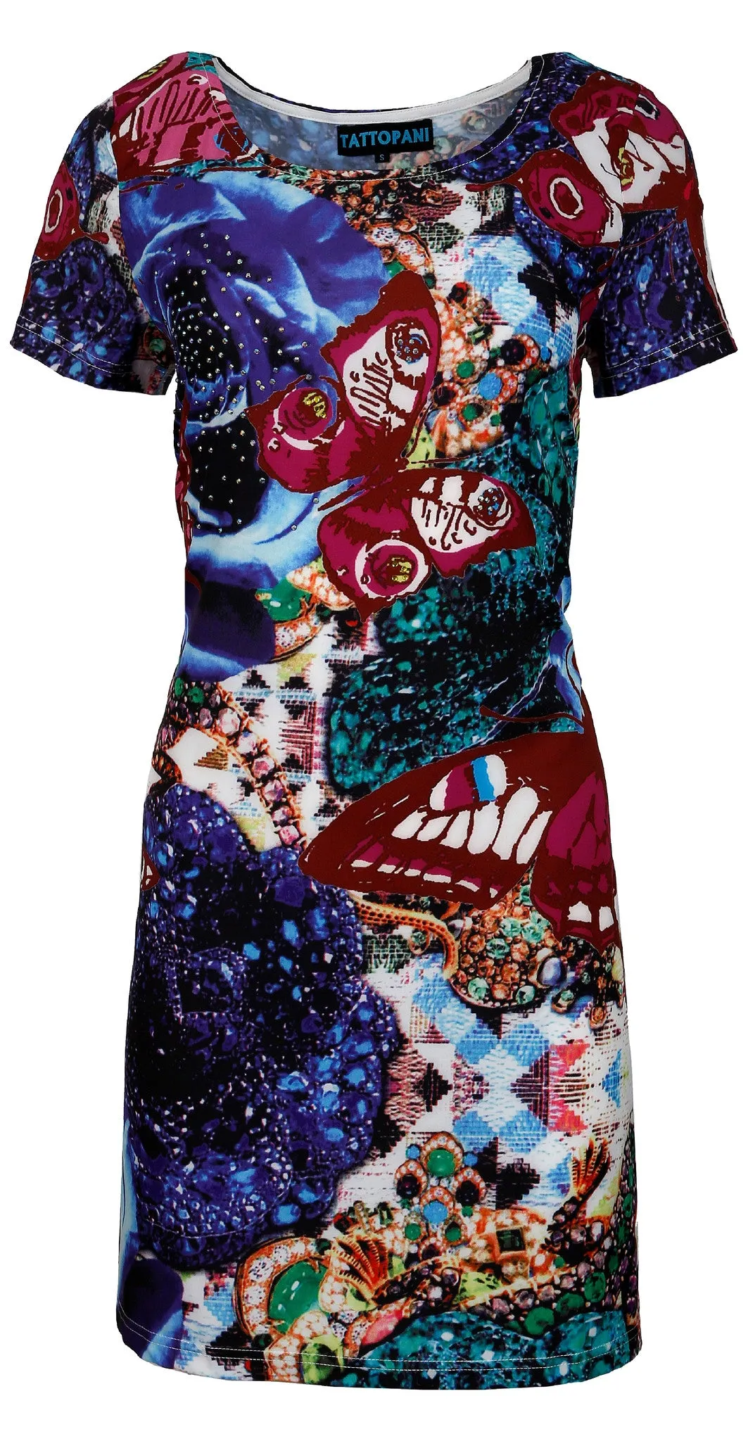 ladies-short-sleeve-dress-with-multicolor-pattern-print-rhinestones-ks-126062