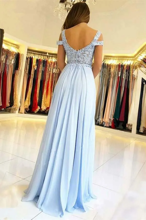 Light Blue Prom Dress with Slit, Evening Dress ,Winter Formal Dress, Pageant Dance Dresses, Graduation School Party Gown, PC0215