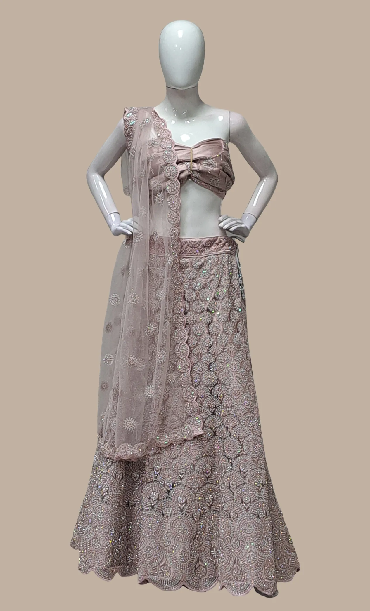 Light Mauve Embroidered Lengha