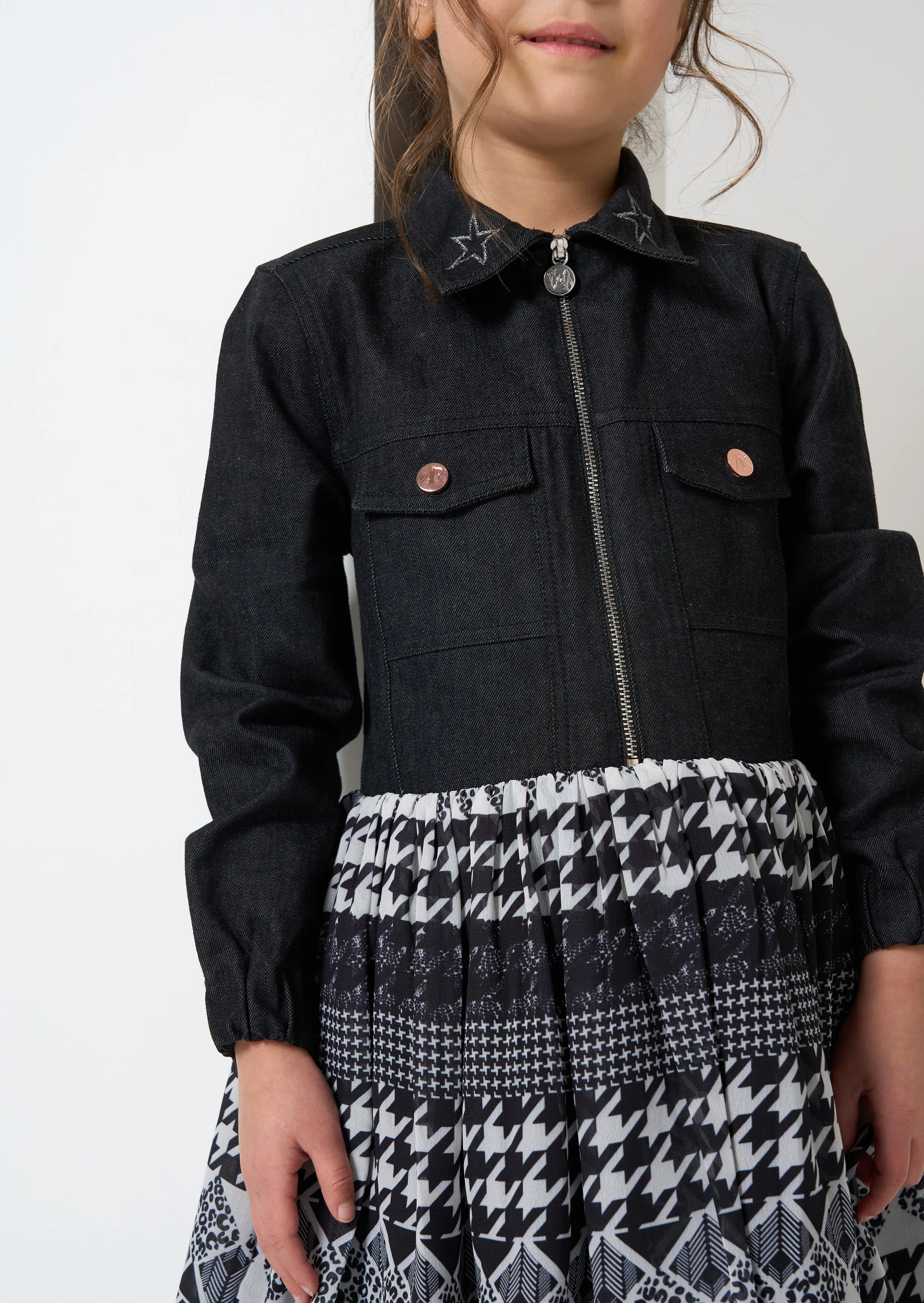 Lila Denim Jacket Check Skirt Dress