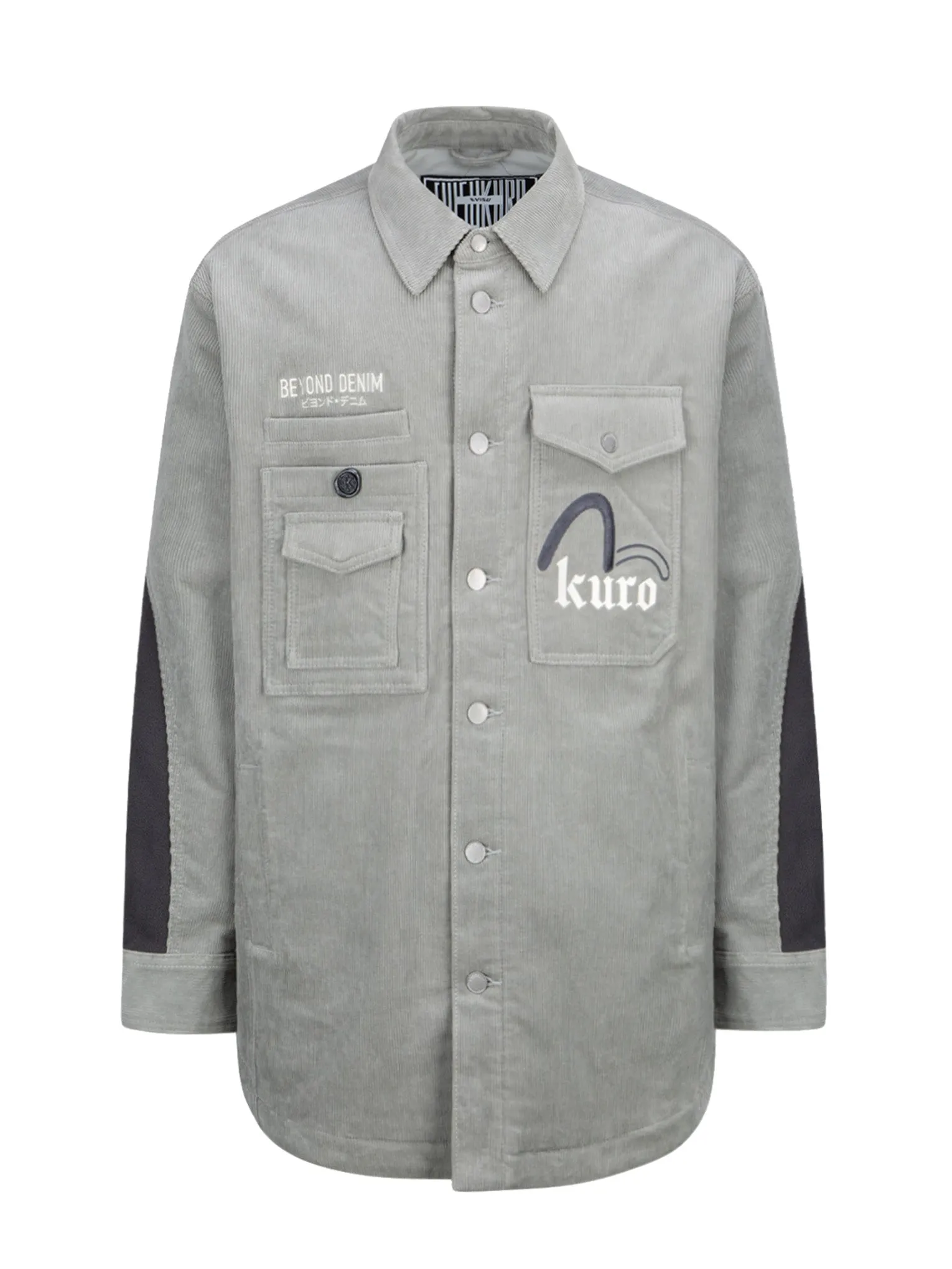 Logo Embroidered Corduroy Shirt Jacket with Sleeves Blocking