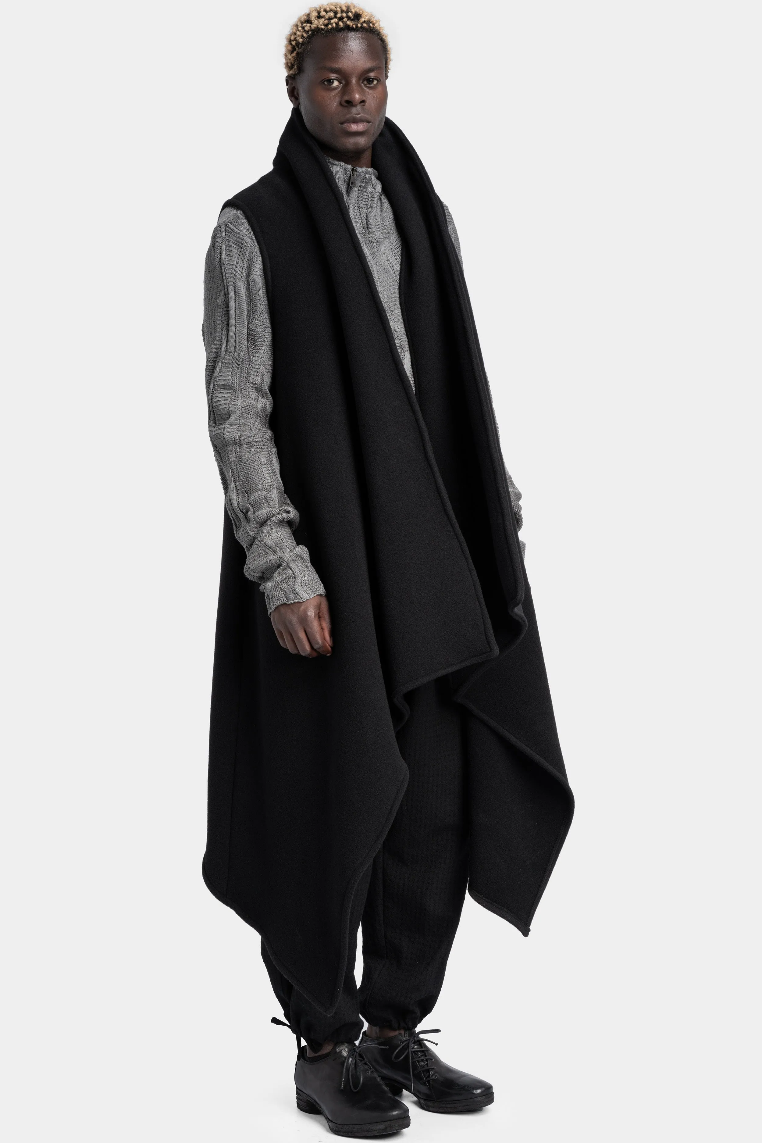 Long draped wool vest