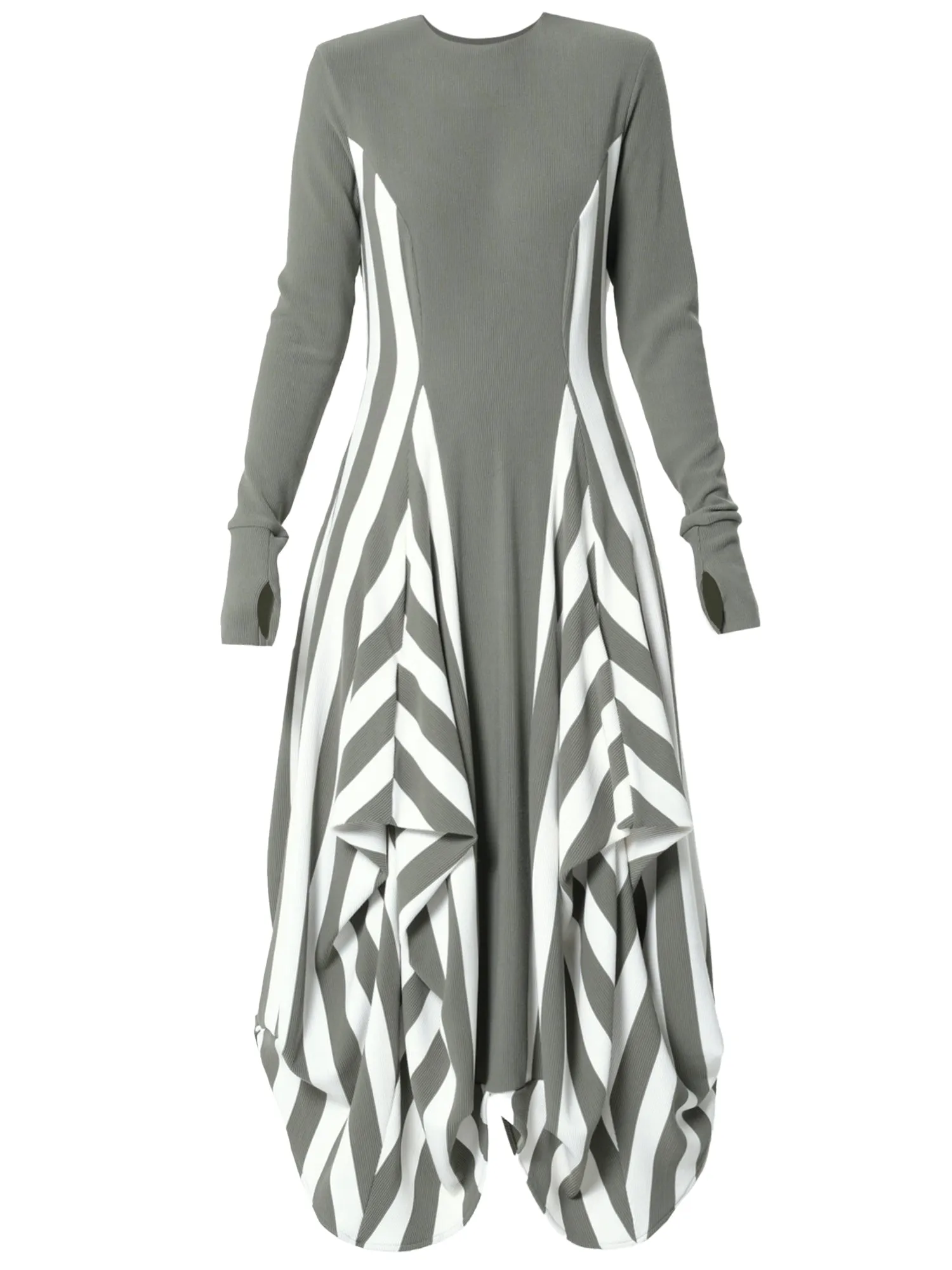 Long Striped Dress In Khaki and White