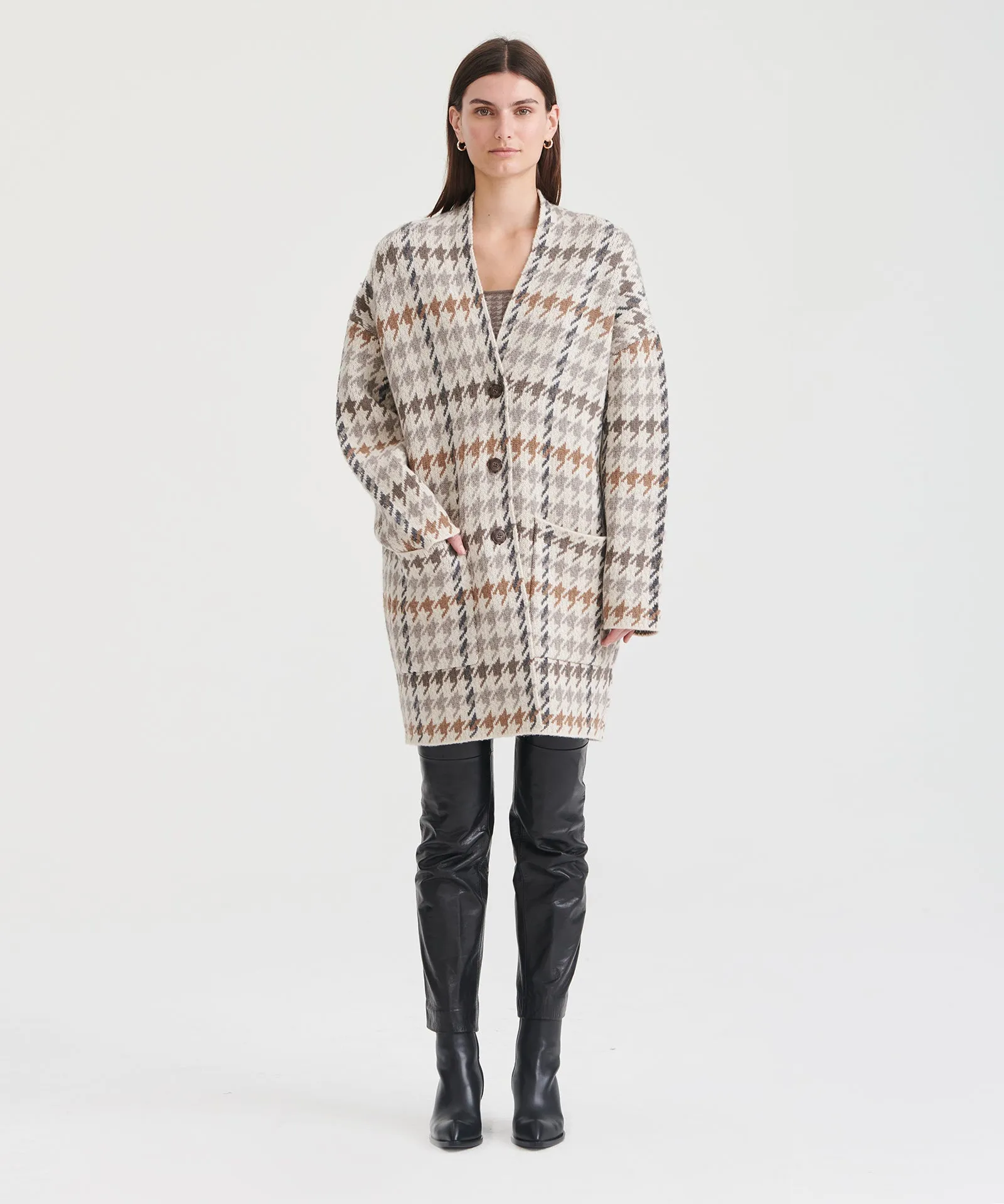 Luxe Houndstooth Jacquard Coat