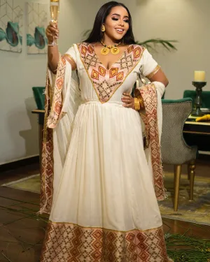 Majestic Diamond-Shaped Embroidered Habesha Dress: with Modern Designing Traditional Ethiopian Dress