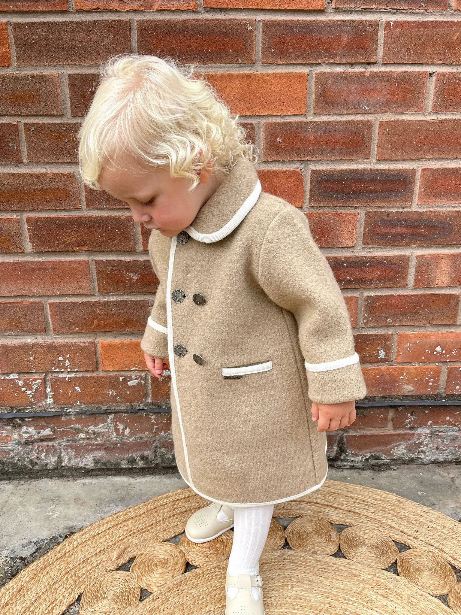 Marae Beige Merino Wool Traditional Coat