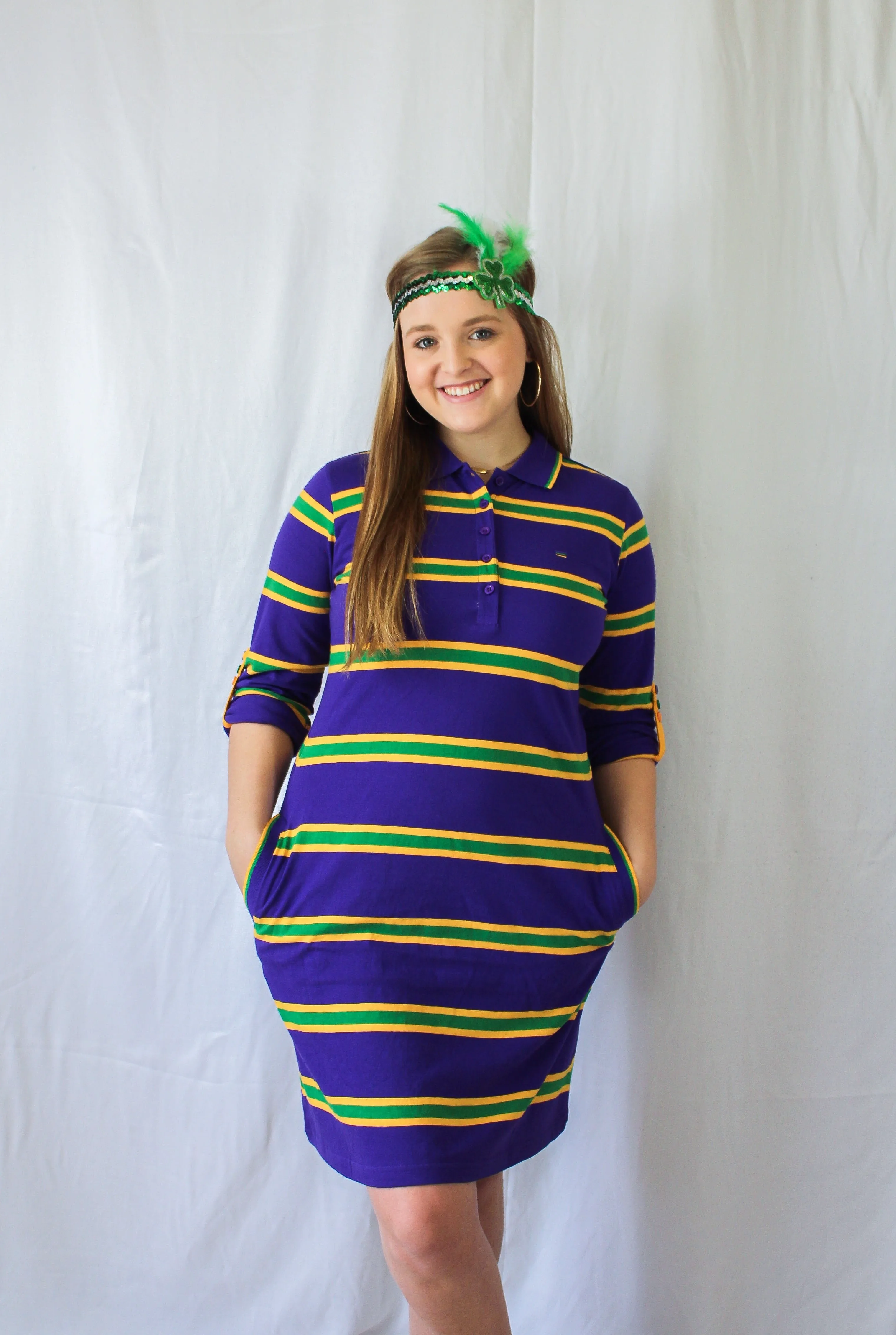 Mardi Gras Thin Striped Purple Polo Shirt Dress