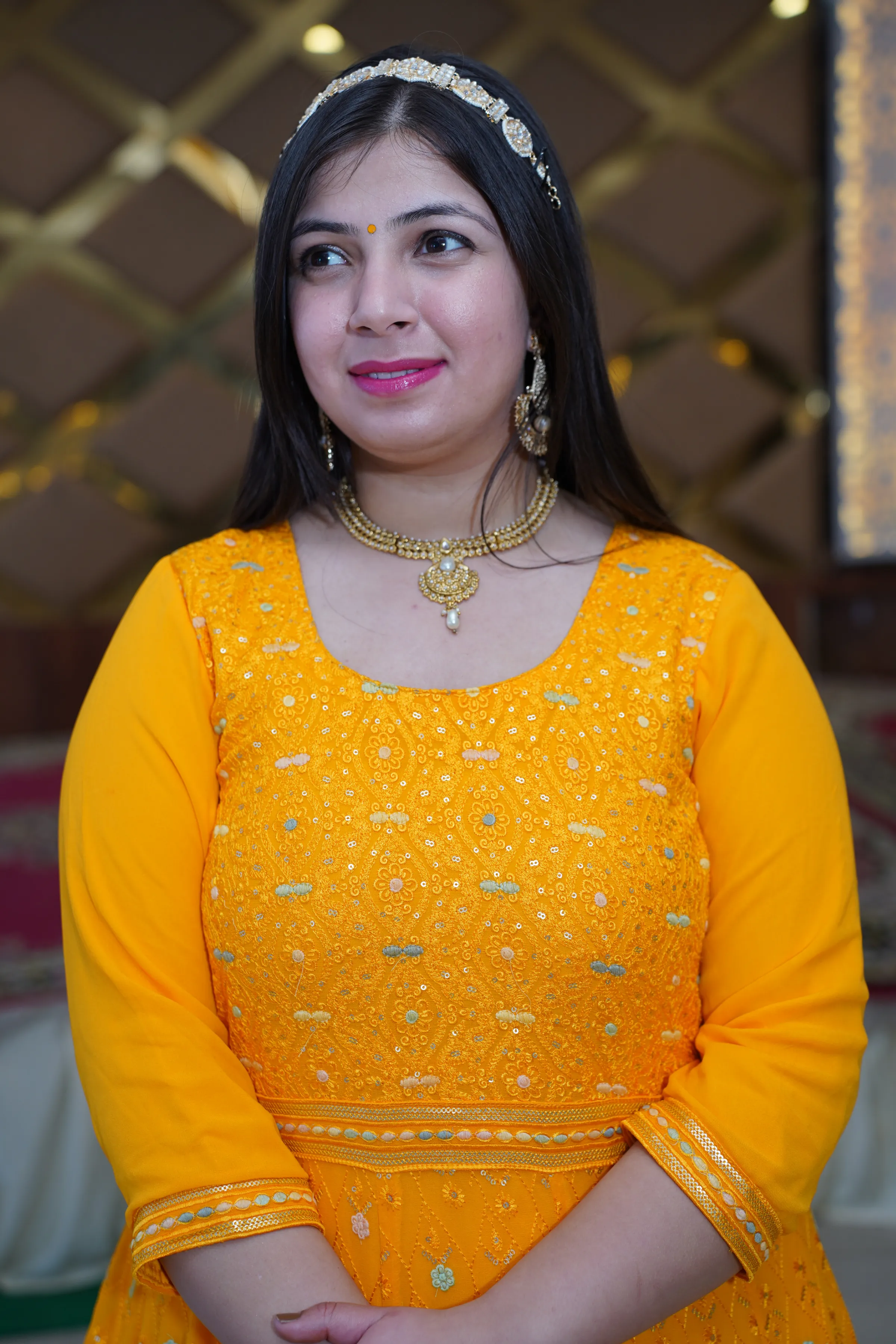 Marigold Glow Georgette Dress with Dupatta