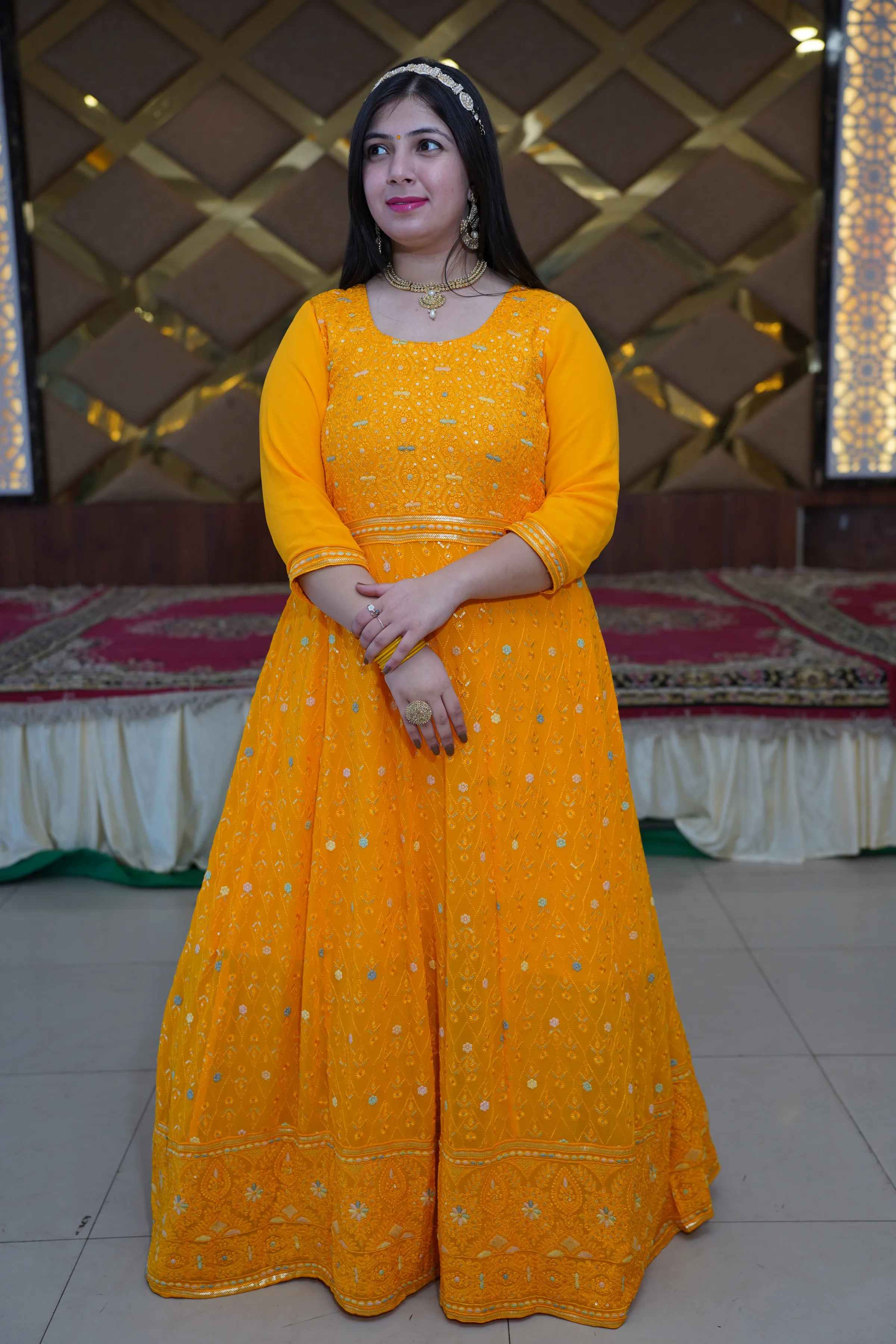 Marigold Glow Georgette Dress with Dupatta