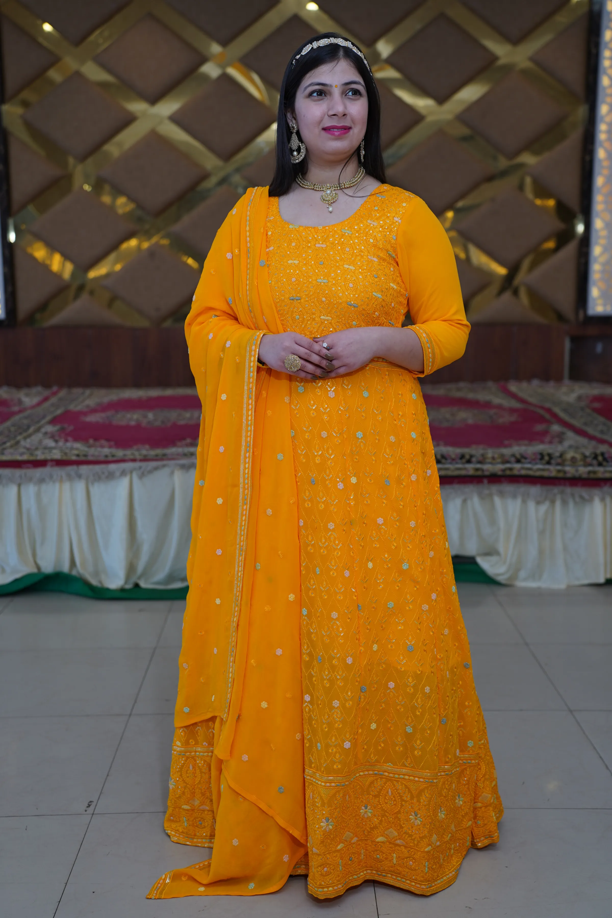 Marigold Glow Georgette Dress with Dupatta