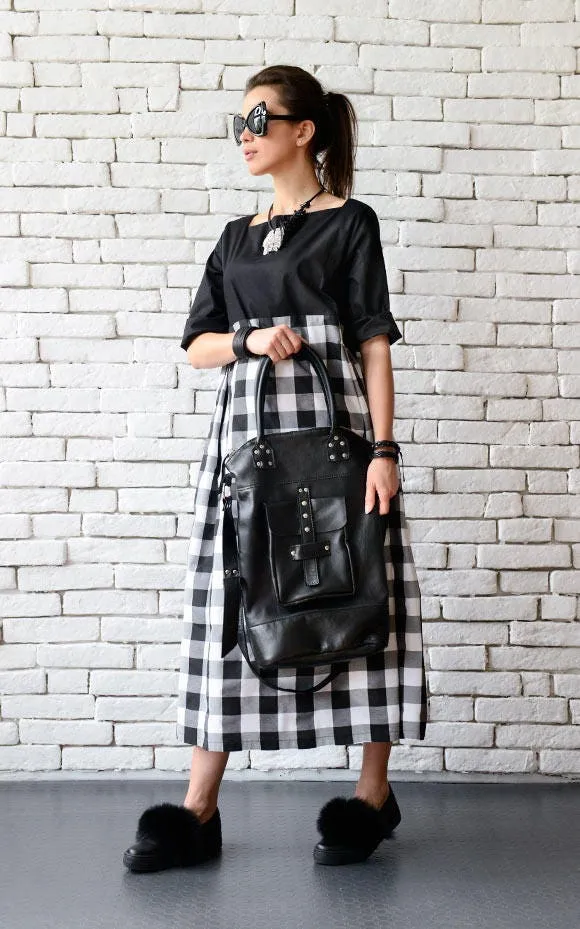 Maxi Checked Dress With Short Sleeves