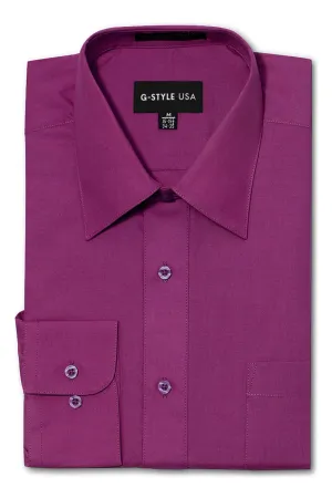 Men's Basic Solid Color Button Up Dress Shirt (Wine)