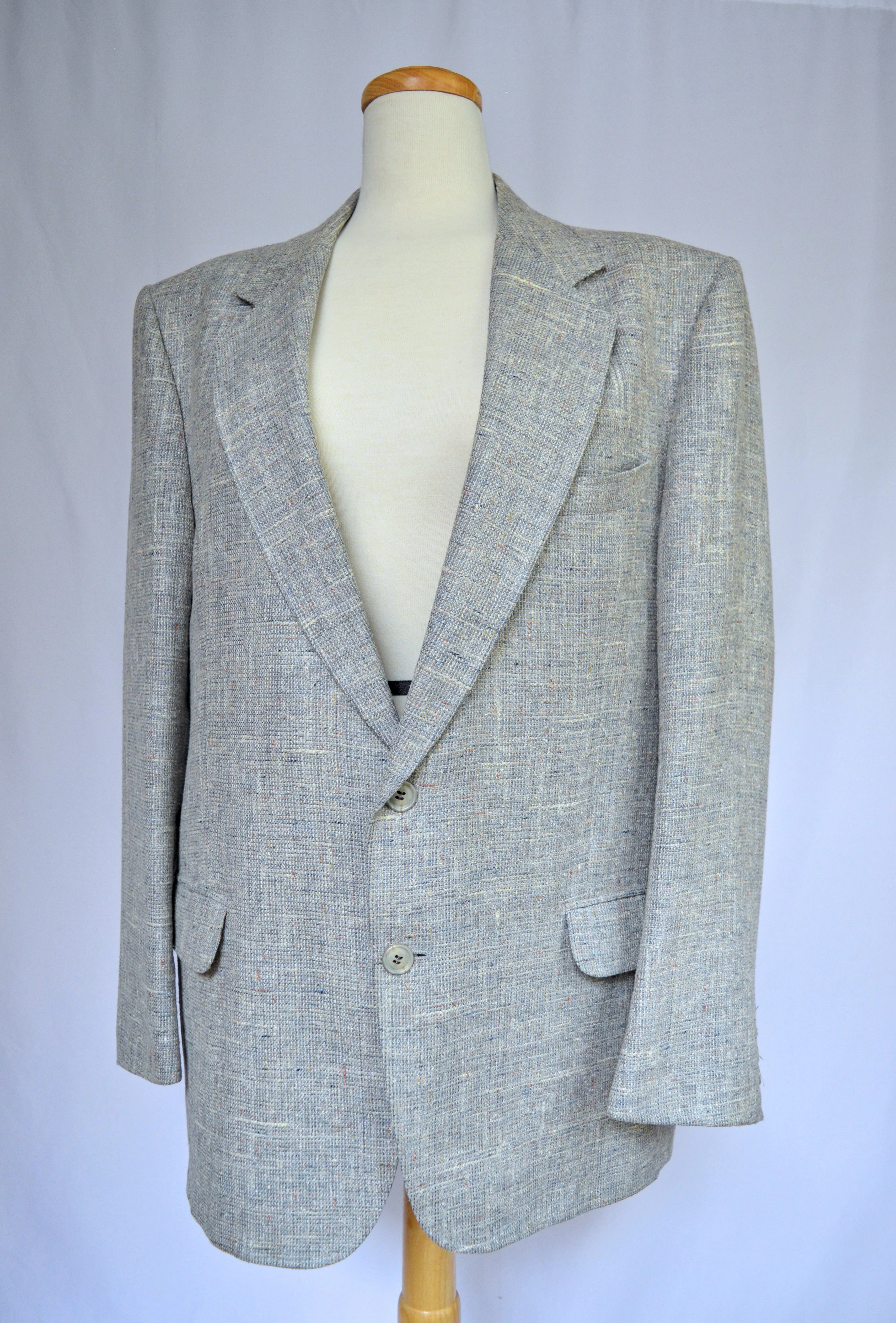 Men's Light Gray Marled Wool Silk and Linen Blazer | Large (44)