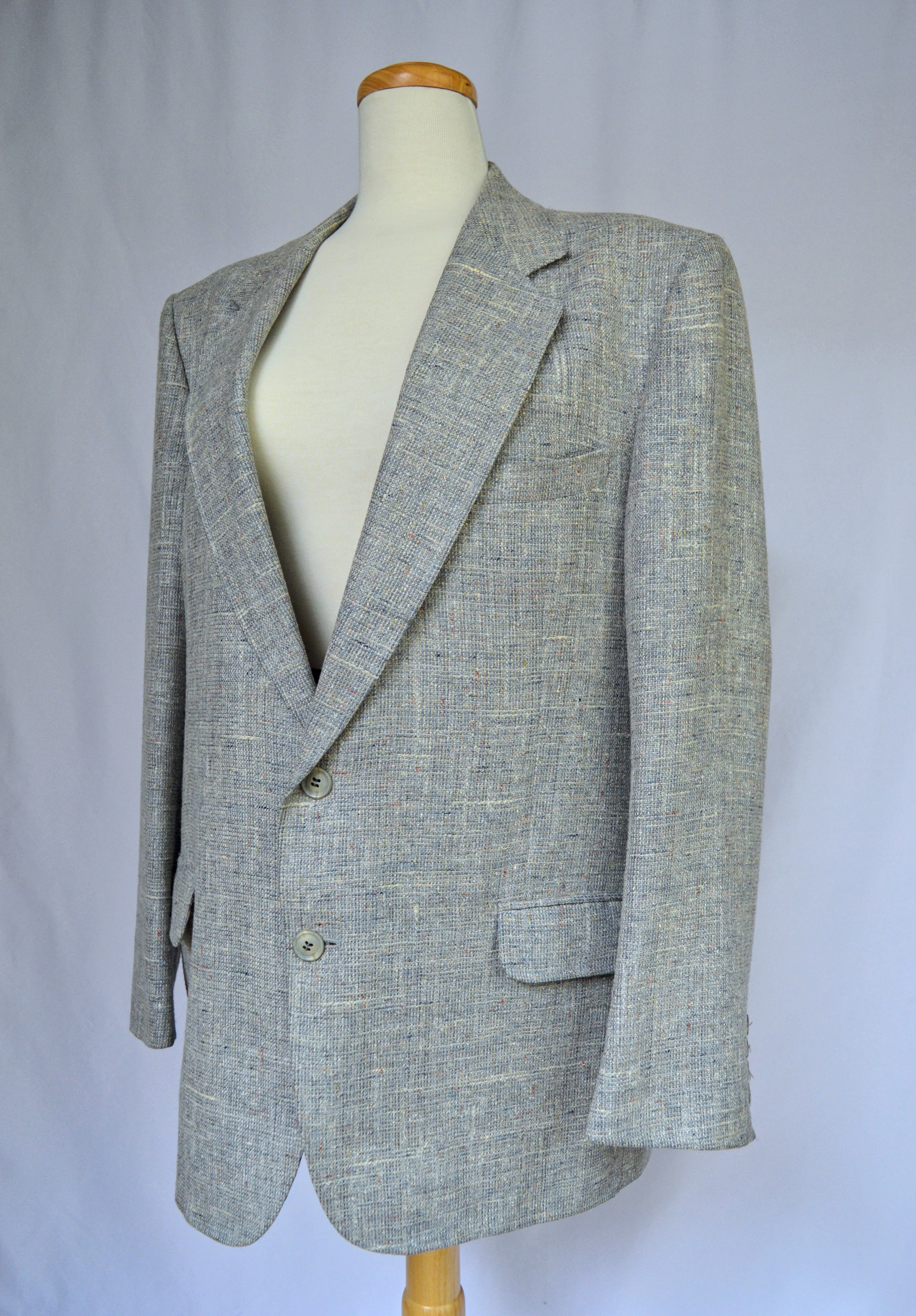 Men's Light Gray Marled Wool Silk and Linen Blazer | Large (44)