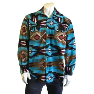 Men's Native Pattern Fleece Western Shirt in Turquoise & Brown