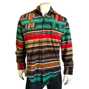 Men's Serape Pattern Fleece Western Shirt in Brown & Green