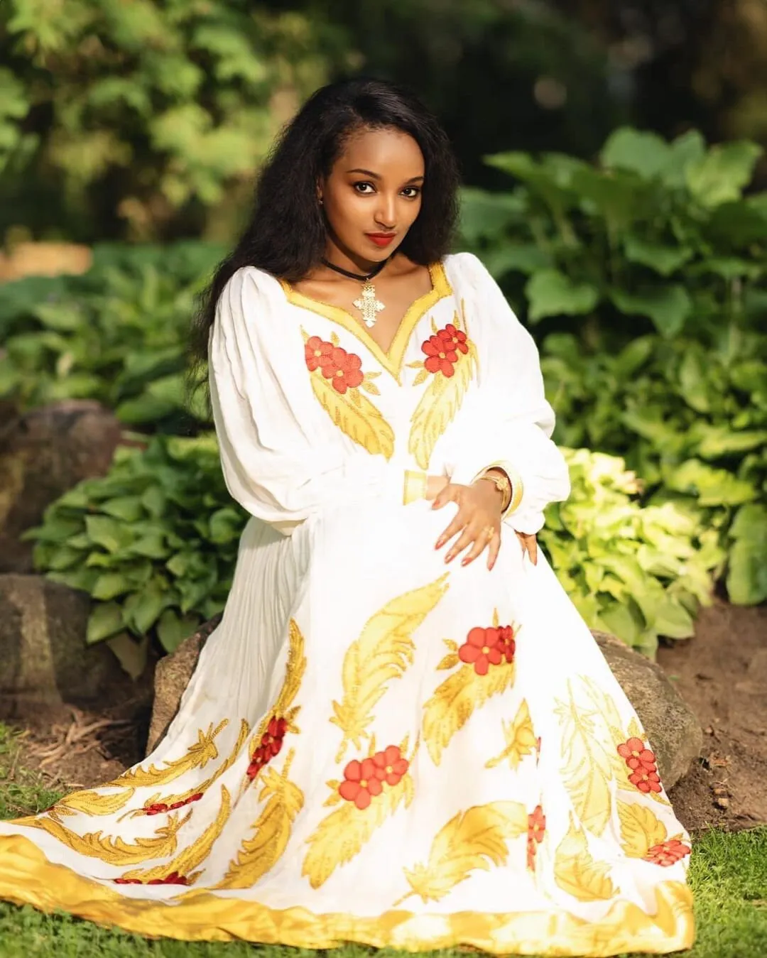 Modern Elegance Yellow and Red Design Habesha Dress Habesha Kemis Habesha Libs es0070