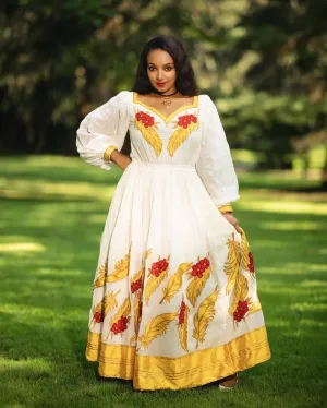 Modern Elegance Yellow and Red Design Habesha Dress Habesha Kemis Habesha Libs es0070