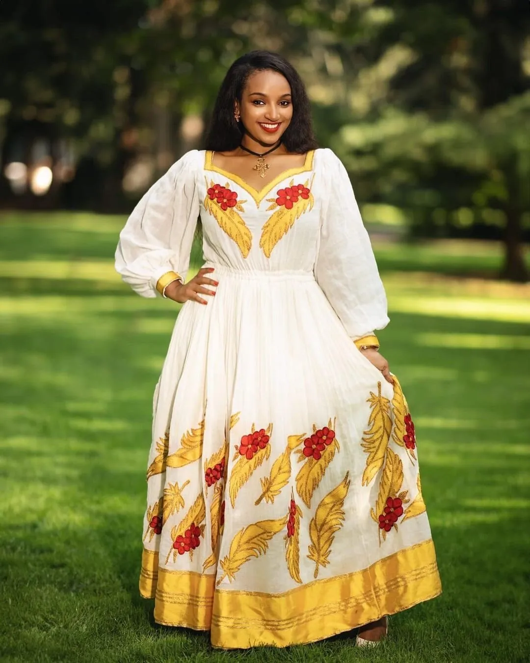 Modern Elegance Yellow and Red Design Habesha Dress Habesha Kemis Habesha Libs es0070