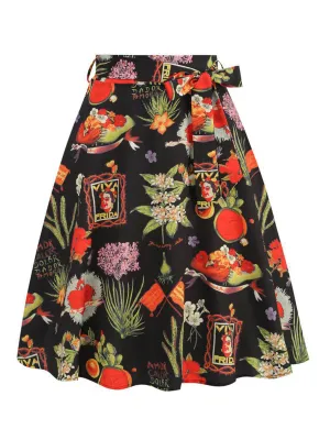 Multicolor 1950s Frida Floral A-Line Skirt