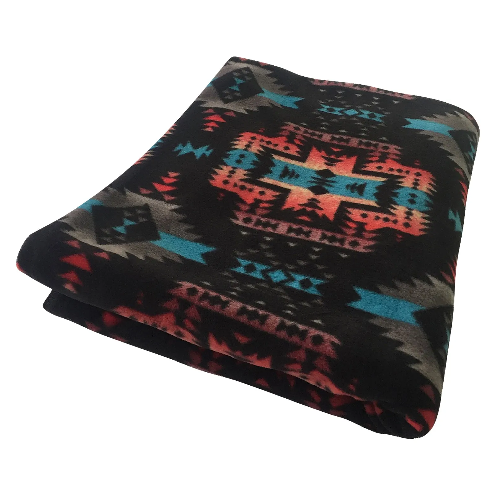 Native Pattern Fleece Western Blanket in Black & Turquoise