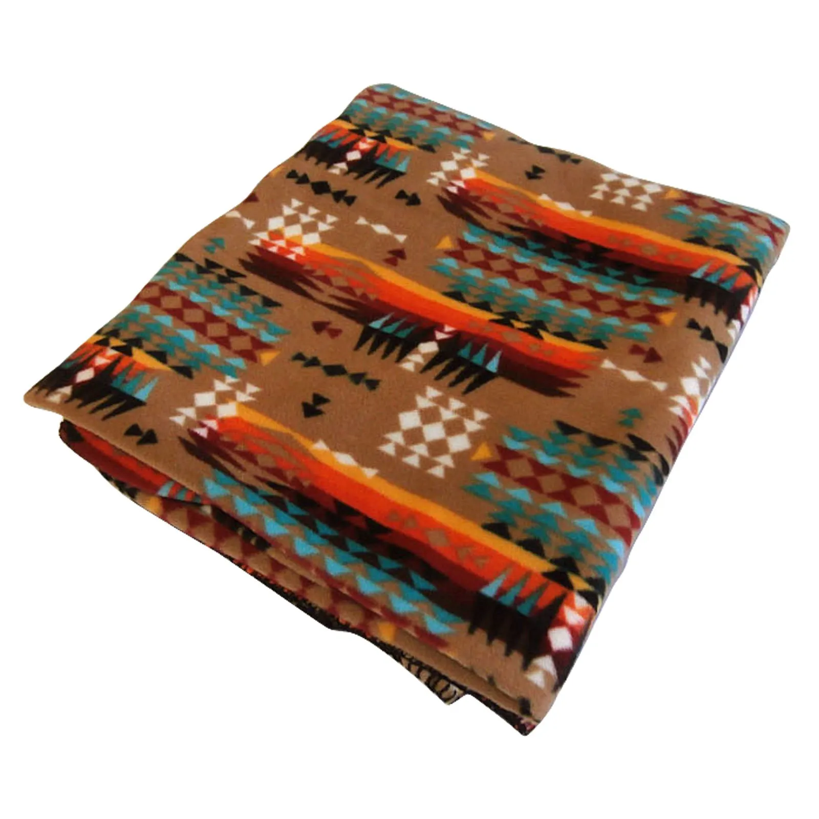 Native Pattern Fleece Western Blanket in Camel & Red