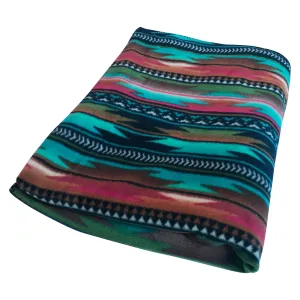 Native Serape Pattern Fleece Western Blanket in Multi-Color Turquoise